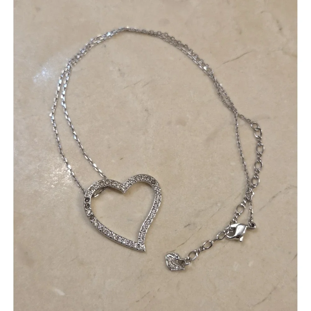 Swarovski Crystal Pave‎ Set Heart Pendant Necklace 15-17.5